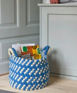 Hay Bead Basket 11 Hay Bead Basket -DWR Sales W Bead Basket With Handle blue dash