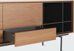 Aura Credenza -DWR Sales W DWR 5435 100156875 walnut graphite d1